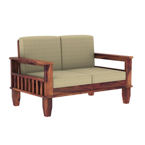 "Madhavi 3+2+1 Seater Wooden Sofa (Creame Colour, Teak Finish) "