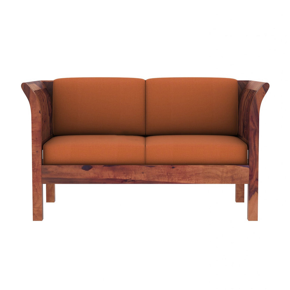 Haveli 2 Seater Wooden Sofa (Orange Colour, Teak Finish)