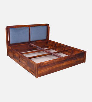 Lotus Sheesham Wood Queen Size Bed In Honey Oak FinishWith Box Storage (60 x 78 inches)