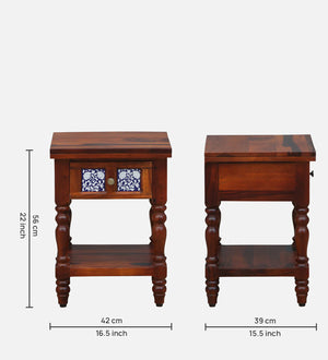 Nilaya Sheesham Wood Bedside Table In Honey Oak Finish With Drawer