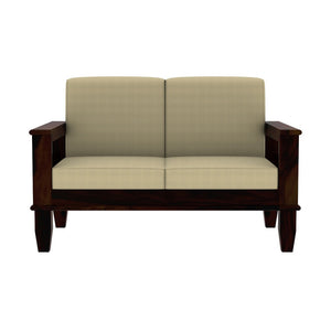 Madhavi 2 Seater Wooden Sofa (Creame Colour, Walnut Finish)