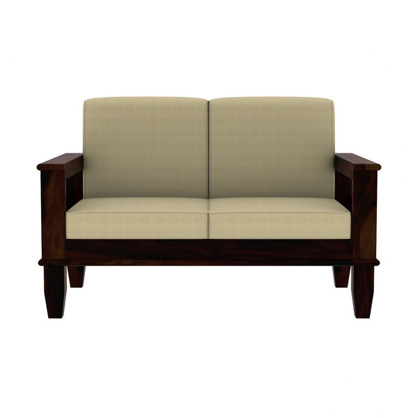 Madhavi 2 Seater Wooden Sofa (Creame Colour, Walnut Finish)