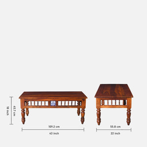 Nilaya Sheesham Wood Nesting Coffee Table Set in Honey Oak Finish With Cushioned Stools