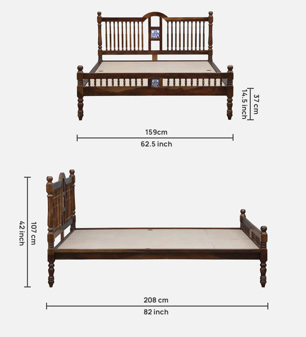 Nilaya Sheesham Wood Queen Size Bed In Provincial teak Finish (60 - 78 inch Mattress Size)