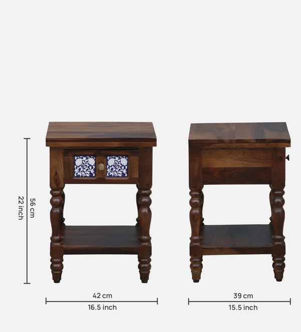Nilaya Sheesham Wood Bedside Table In Provincial Teak Finish With Drawer