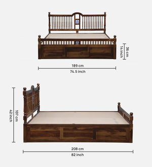 Nilaya Sheesham Wood King Size Bed In Provincial Teak Finish With Box Storage (72 - 78 inch Mattress Size)