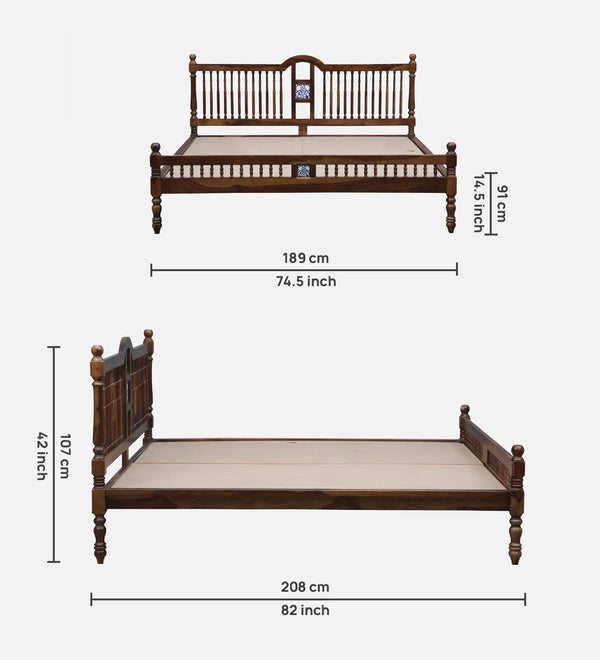 Nilaya Sheesham Wood King Size Bed In Provincial teak Finish (72 - 78 inch Mattress Size)