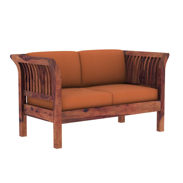 Haveli 3+2 Seater Wooden Sofa (Orange Colour, Teak Finish)