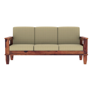 "Madhavi 3+2+1 Seater Wooden Sofa (Creame Colour, Teak Finish) "