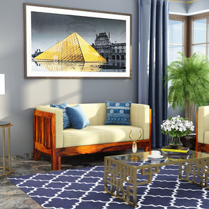 Prashiv 3+2 Seater Wooden Sofa (Creame Colour, Honey Finish)