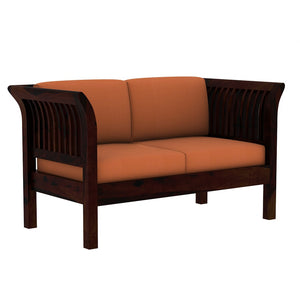 Haveli 2 Seater Wooden Sofa (Orange Colour, Walnut Finish)