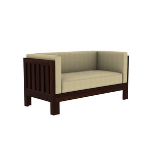 Prashiv 2 Seater Wooden Sofa (Creame Colour, Walnut Finish)