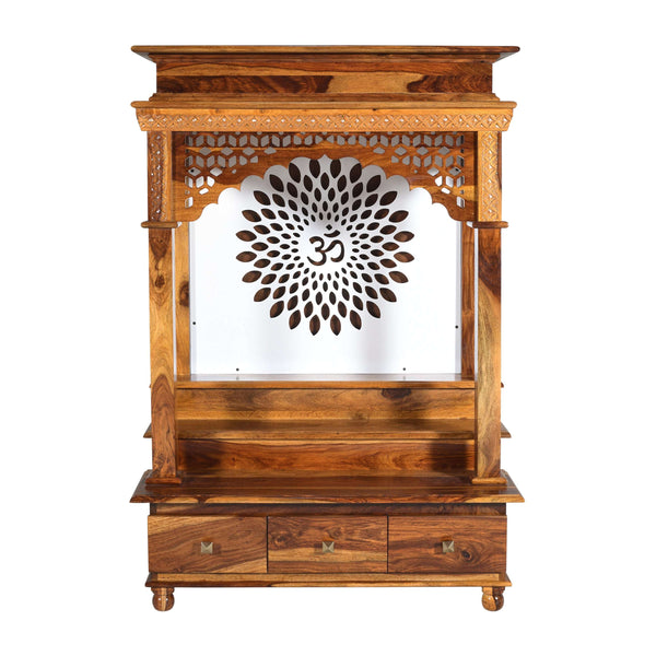 Pradha Sheesham Wood Prayer Unit in Teak Finish