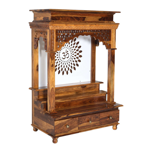 Pradha Sheesham Wood Prayer Unit in Teak Finish