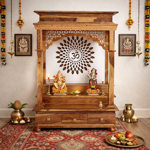Pradha Sheesham Wood Prayer Unit in Teak Finish
