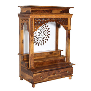 Pradha Sheesham Wood Prayer Unit in Teak Finish