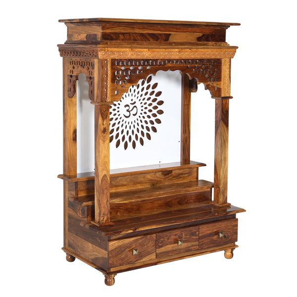 Pradha Sheesham Wood Prayer Unit in Teak Finish