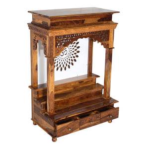 Pradha Sheesham Wood Prayer Unit in Teak Finish