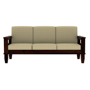 Madhavi 3 Seater Wooden Sofa (Creame Colour, Walnut Finish)