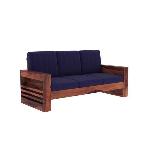 Maruti 3 Seater Wooden Sofa (BLUE Colour, Honey Finish)