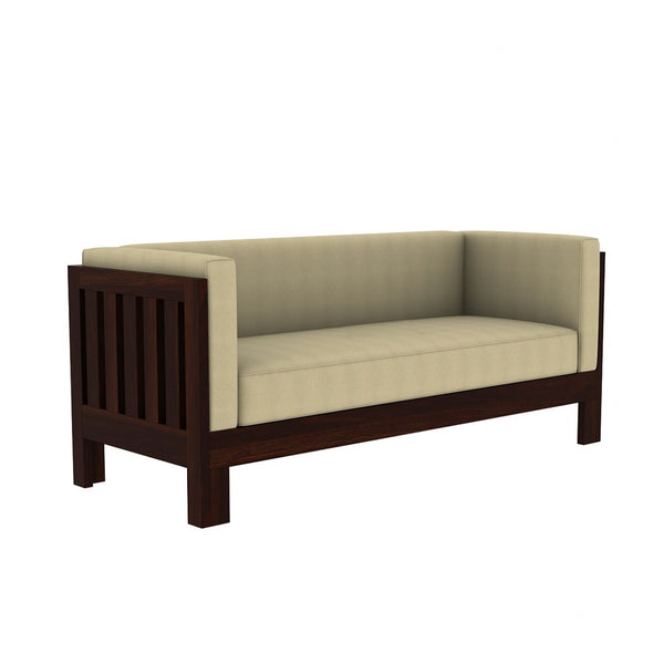 Prashiv 3 Seater Wooden Sofa (Creame Colour, Walnut Finish)