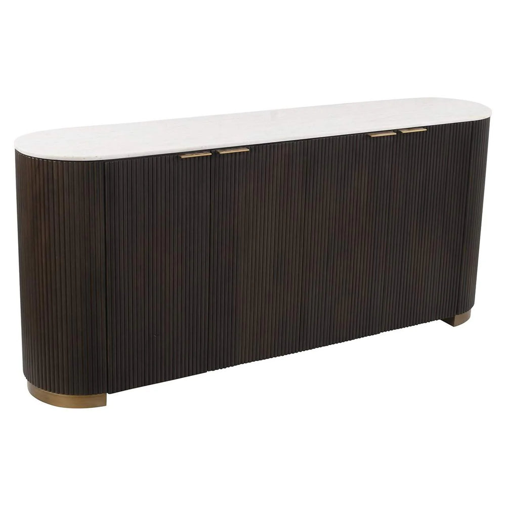 Embliss Solid Mango wood Sideboard with 4 Door in Dark Finish with White Marble top