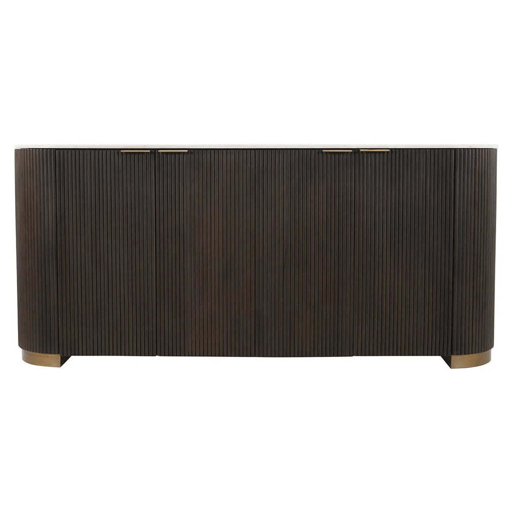 Embliss Solid Mango wood Sideboard with 4 Door in Dark Finish with White Marble top
