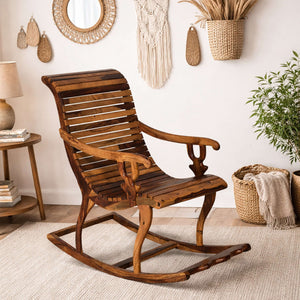 Rajasthani Sheesham Wood Rocking Chair in Teak Finish