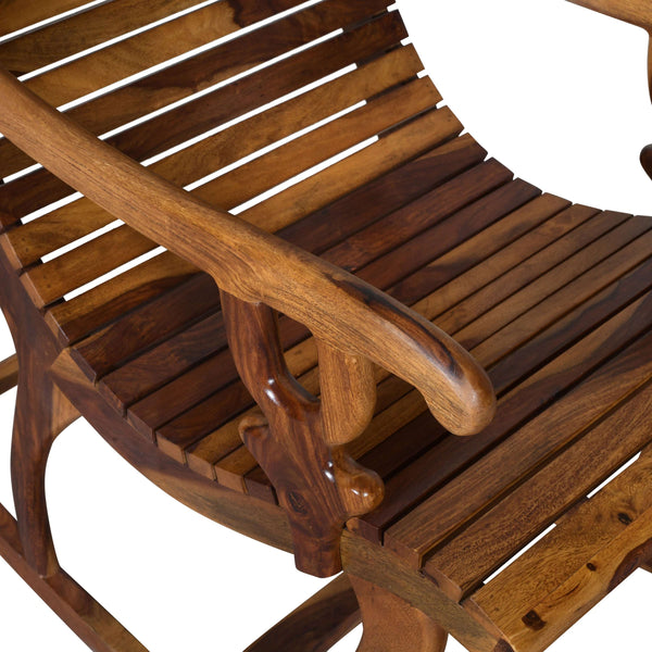 Rajasthani Sheesham Wood Rocking Chair in Teak Finish