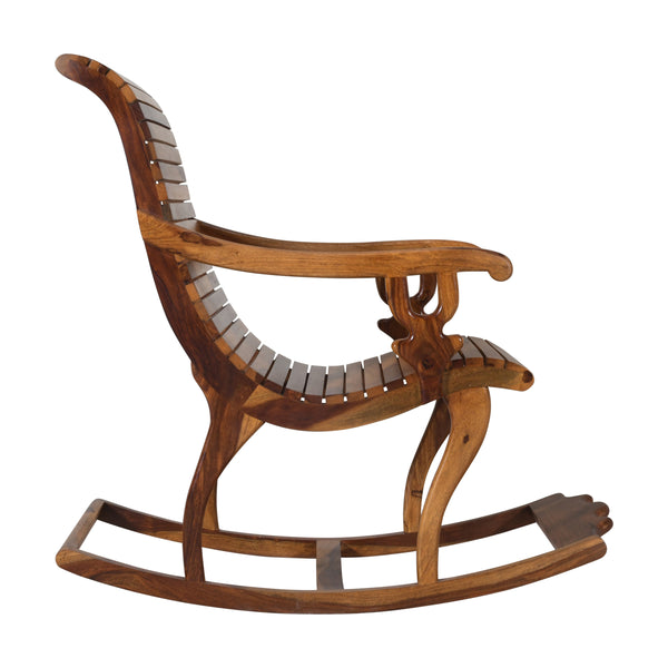 Rajasthani Sheesham Wood Rocking Chair in Teak Finish