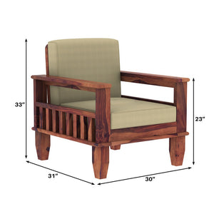 "Madhavi 3+2+1 Seater Wooden Sofa (Creame Colour, Teak Finish) "