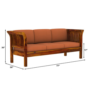 Haveli 3+1+1 Seater Wooden Sofa (Orange Colour, Teak Finish)