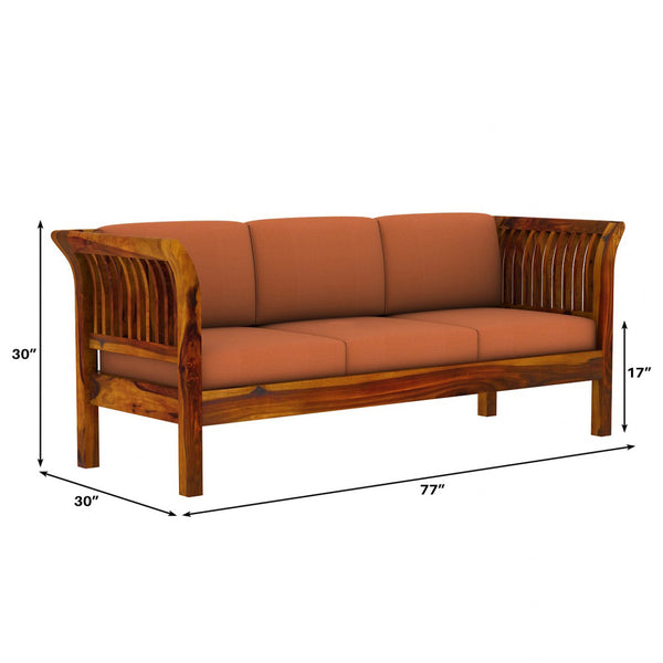 Haveli 3+1+1 Seater Wooden Sofa (Orange Colour, Teak Finish)