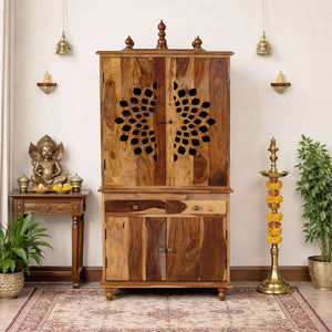 Tnesh Sheesham Wood Prayer Unit in Teak Finish