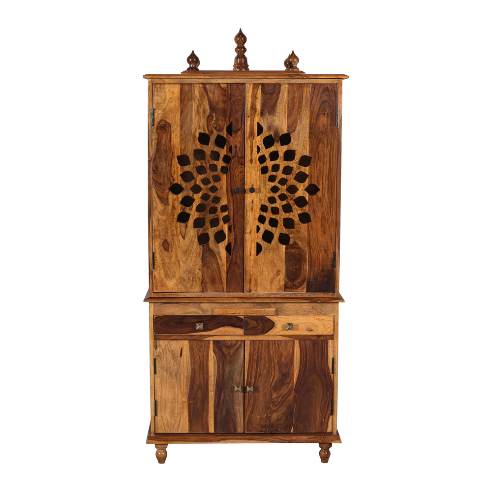 Tnesh Sheesham Wood Prayer Unit in Teak Finish