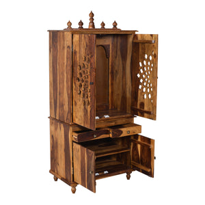 Tnesh Sheesham Wood Prayer Unit in Teak Finish