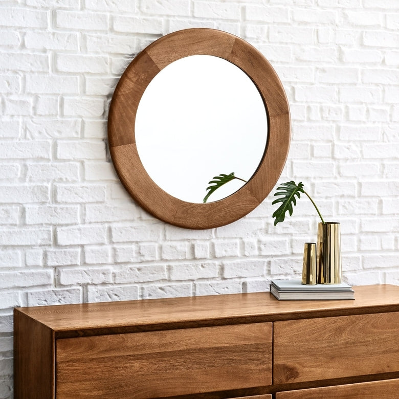 Reggie Solid Mango Wood Round Mirror