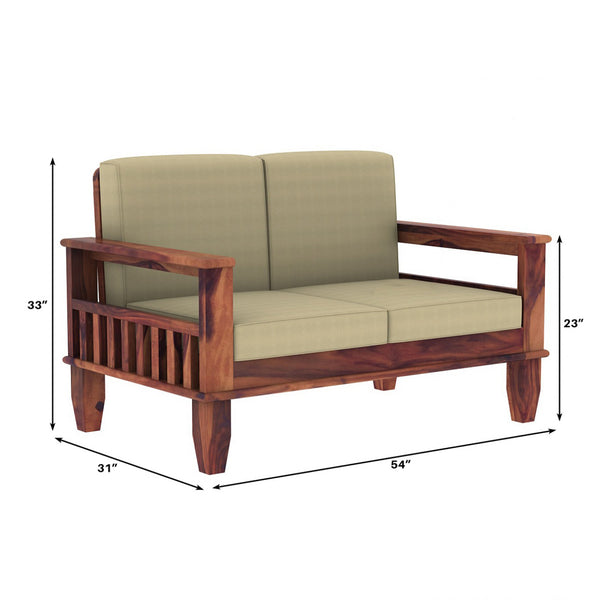 "Madhavi 3+2+1 Seater Wooden Sofa (Creame Colour, Teak Finish) "
