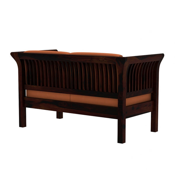 Haveli 2 Seater Wooden Sofa (Orange Colour, Walnut Finish)