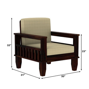 Madhavi 3+2+1 Seater Wooden Sofa (Creame Colour, Walnut Finish)