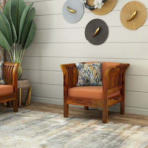 Haveli 1 Seater Wooden Sofa (Orange Colour, Teak Finish)