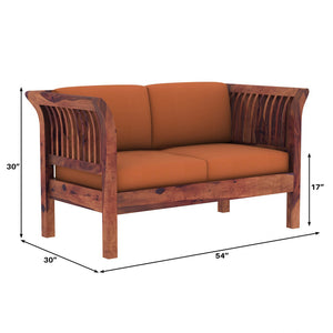 Haveli 2 Seater Wooden Sofa (Orange Colour, Teak Finish)