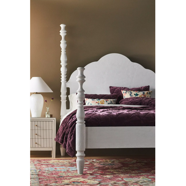 Tiana Solid Mango Wood King Size Non Storage Bed in White Finish