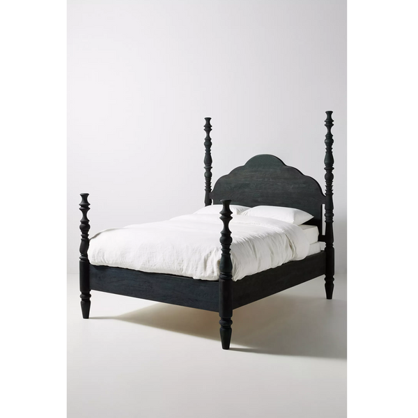 Tiana Solid Mango Wood King Size Non Storage Bed in Black Finish