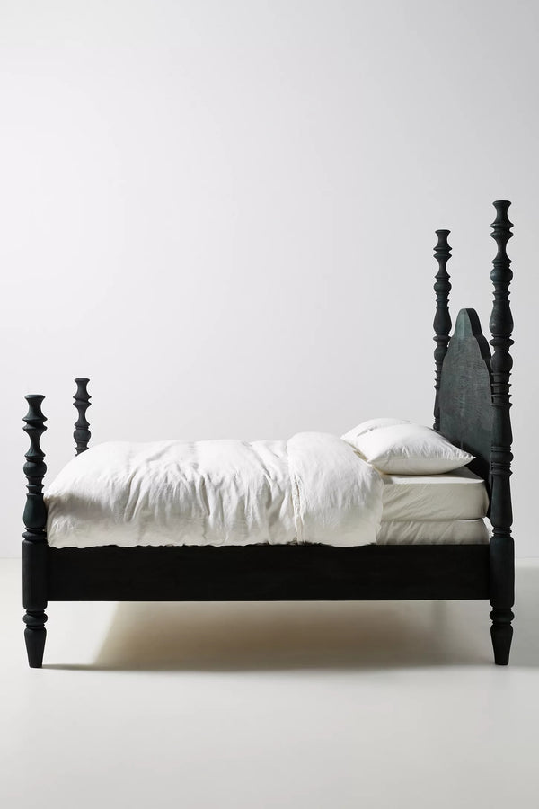 Tiana Solid Mango Wood King Size Non Storage Bed in Black Finish