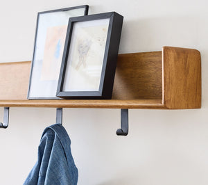 Reggie Solid Mango Wood Wall Shelf with 5 Hooks