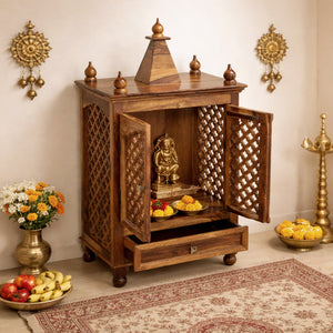 Lidi Sheesham Wood Prayer Unit in Teak Finish