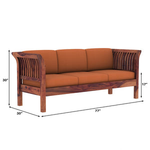Haveli 3+2 Seater Wooden Sofa (Orange Colour, Teak Finish)