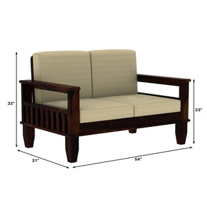 Madhavi 3+2+1 Seater Wooden Sofa (Creame Colour, Walnut Finish)