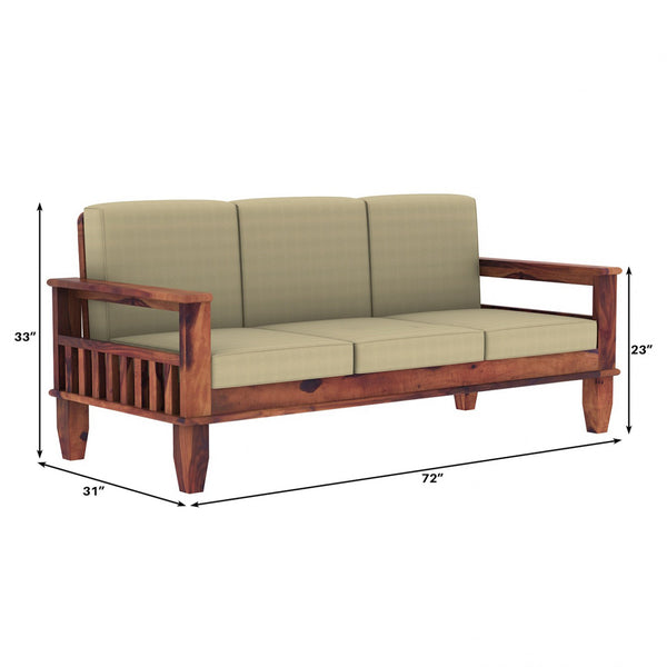 "Madhavi 3+2+1 Seater Wooden Sofa (Creame Colour, Teak Finish) "